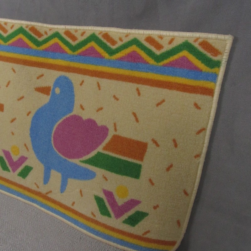 Vintage RUG 36 X 22 in Bird Triable Aztec Folk Art Primitive Wool Barn gallery